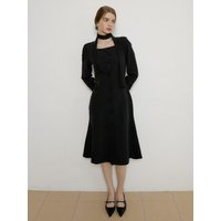 One-Button Scarf Tulip Dress Black
