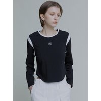 Embroidered Color Point Curved Hem Crop Top