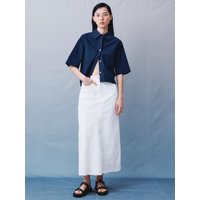 Flared Denim Long Skirt White KEM