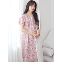 Red Flower Short-Sleeved Cotton Dress Sleepwear