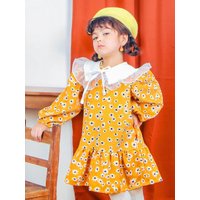 Collar Daisy Puff Sleeve Cotton Dress D