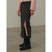 Slit Check A-line Maxi Skirt [Beige]