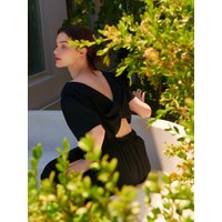 Summer Linen Twist Long Loose Fit Dress [Black]