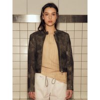 Vegan Leather Cropped Biker Jacket [Charcoal Brown]