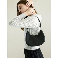 Vegan Leather Half Moon Hobo Bag [Black]
