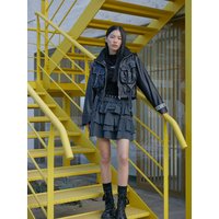Eyelet Detail Asymmetric Pleated Mini Skirt ERWS