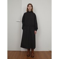 High Neck String Cotton Dress [Dark Grey]