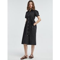 Cotton Contrast Stitch Shirt Dress [Black]