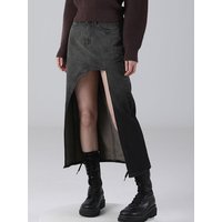 Long Denim Maxi Skirt [RED BLACK]