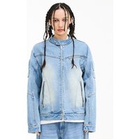 Embossed Biker Denim Jacket [Light Blue]