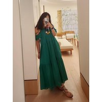 Ruffle Off Shoulder Smocked Maxi Dress [Green]