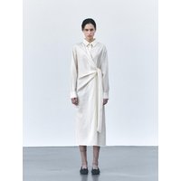 Draped Tie Tencel Blend Midi Dress [BEIGENAVY]