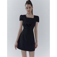 Square Neck A-line Wool Silk Dress