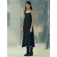 Layered Silky Sleeveless Midi Dress [Black] KEM