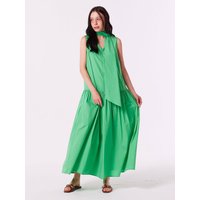 Scarf-Point V-Neck Cotton Maxi Dress [GREEN]