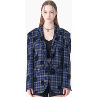 Velvet Flower Pattern Oversized Blazer [NAVY]