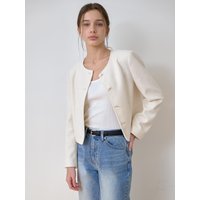 Ribbon Button Tweed Blazer [Ivory]