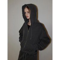 Cut Off Washed Crop Zip-up Hoodie [Charcoal]