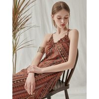 Anika Ethnic Slit Long Dress [Brown]