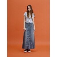 Triangle Panel Denim Maxi Skirt