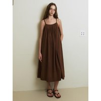Embroidery Rayon Midi Dress Brown