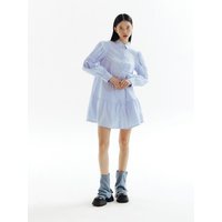 Puff-Sleeve Stripe Shirt Dress CWA TWBL