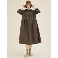 Puff Sleeve Dot Cotton Length Dress [BROWN] OBR