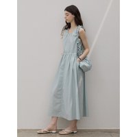 SHIRRING SLEEVELESS DRESS [GREEN]