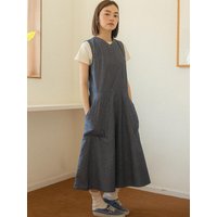 Pocket Flare Denim Dress [Indigo]