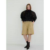 SHEER SHIRRING BOMBER JACKET [BLACK]