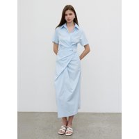 Draped Wrap Shirt Dress [Blue]