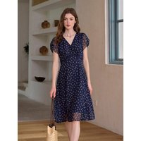 SR Chiffon Print French Midi Dress
