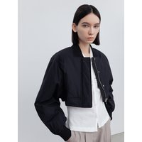 Cropped Waist Zipped Bomber Jacket Black