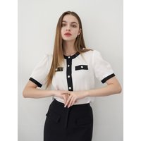 Round Combo Blouse White