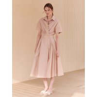 Flared Wrap Dress With Shirt Collar_Beige