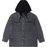 Detachable Hoodie Denim Shirt Jacket _ Black