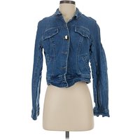 White House Black Market Denim Jacket: Blue Solid Pattern Jackets & Outerwear - Size