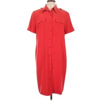 August Silk Casual Dress - Shirtdress: Red Dresses - Used - Size