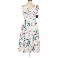 Gabby Skye Cocktail Dress - Fit & Flare: White Floral Pattern Dresses - New - Size