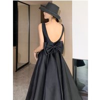 Women’s Clothing Evening Dress Celebrity Style Backless Bow Mid Length Host Adult Ceremony Birthday Party Princess Dress Toast Dress