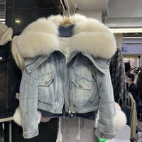 Women's Clothing Large Fur Collar Fox Fur Denim Fur Jacket Women's Thick Lined Parka