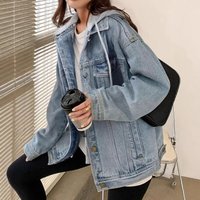 Women's Clothing Casual Denim Hooded Jacket Loose Fit, Lightweight & Stylish For Spring & Fall Black, Blue​​