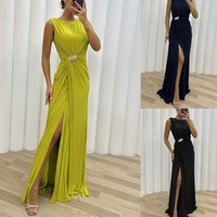 Women's Clothing Pleated Slit Casual Dress Ins Sleeveless Fashion Dress Evening Dress