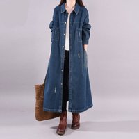 ​​Vintage Washed Denim Shirt Dress For Women Oversized Long Boho Tunic With Polo Collar BlueBlack, Plus Size LXl​​
