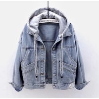 Women's Short Fashion Large Pocket Jacket Casual Top Hooded Denim Jacket