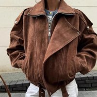 Stylish Short Biker Jacket For Women - Trendy Casual Outerwear With Stand Collar & Zipper Closure, Polyester Fabric, Slim Fit, Dark Brown