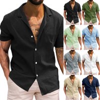 Black Beach Style Hawaii Shirt Tops Short Sleeve Turn-Down Collar Cotton Linen Button Blouse Work Travel Style Male Loose Shirt