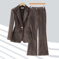 ​​Luxury Velvet Blazer & Pants Set For Women Elegant Gold-Toned Autumn Outfit With Matching Trousers​​