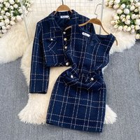 New Autumn Winter Fashion Suit Dress Short Coat Small Blazer Age-Reducing Slimming Woolen Midi Skirt Trendy