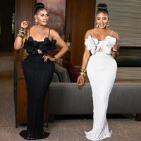 Women's Lace Backless Dress With Floral Appliques Elegant Spaghetti Strap Maxi Dress S-X, BlackWhite